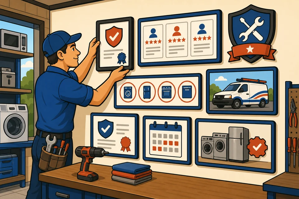 Appliance Repair trust-builder illustration for proof appears before hesitation.