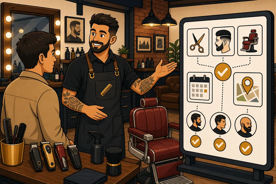 Barber Shops trust-builder illustration for booking requests and walk-ins stay obvious.