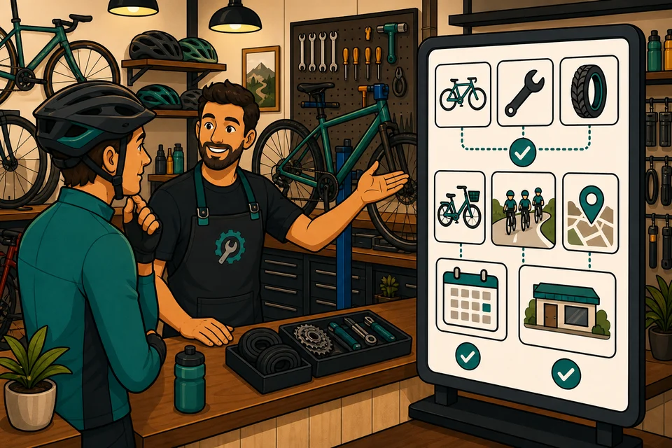 Bike Shop trust-builder illustration for store visits and service requests stay obvious.