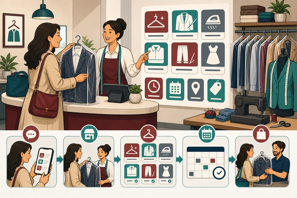 Dry Cleaning & Tailoring trust-builder illustration for store visits and service questions stay obvious.